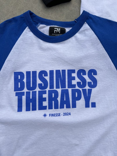 BASEBALL TEE "BUSINESS THERAPY" blue/white