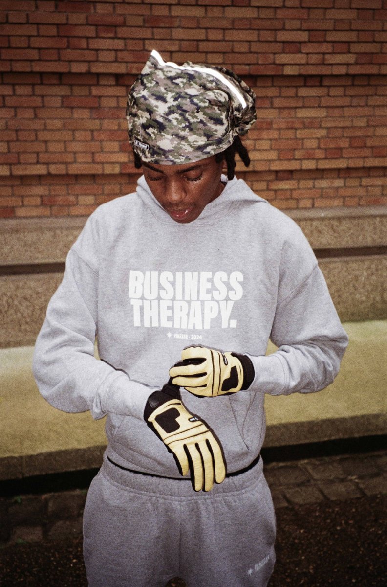 HOODIE "BUSINESS THERAPY" GREY PUFF