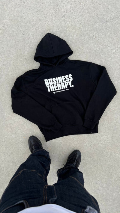 HOODIE "BUSINESS THERAPY" BLACK PUFF