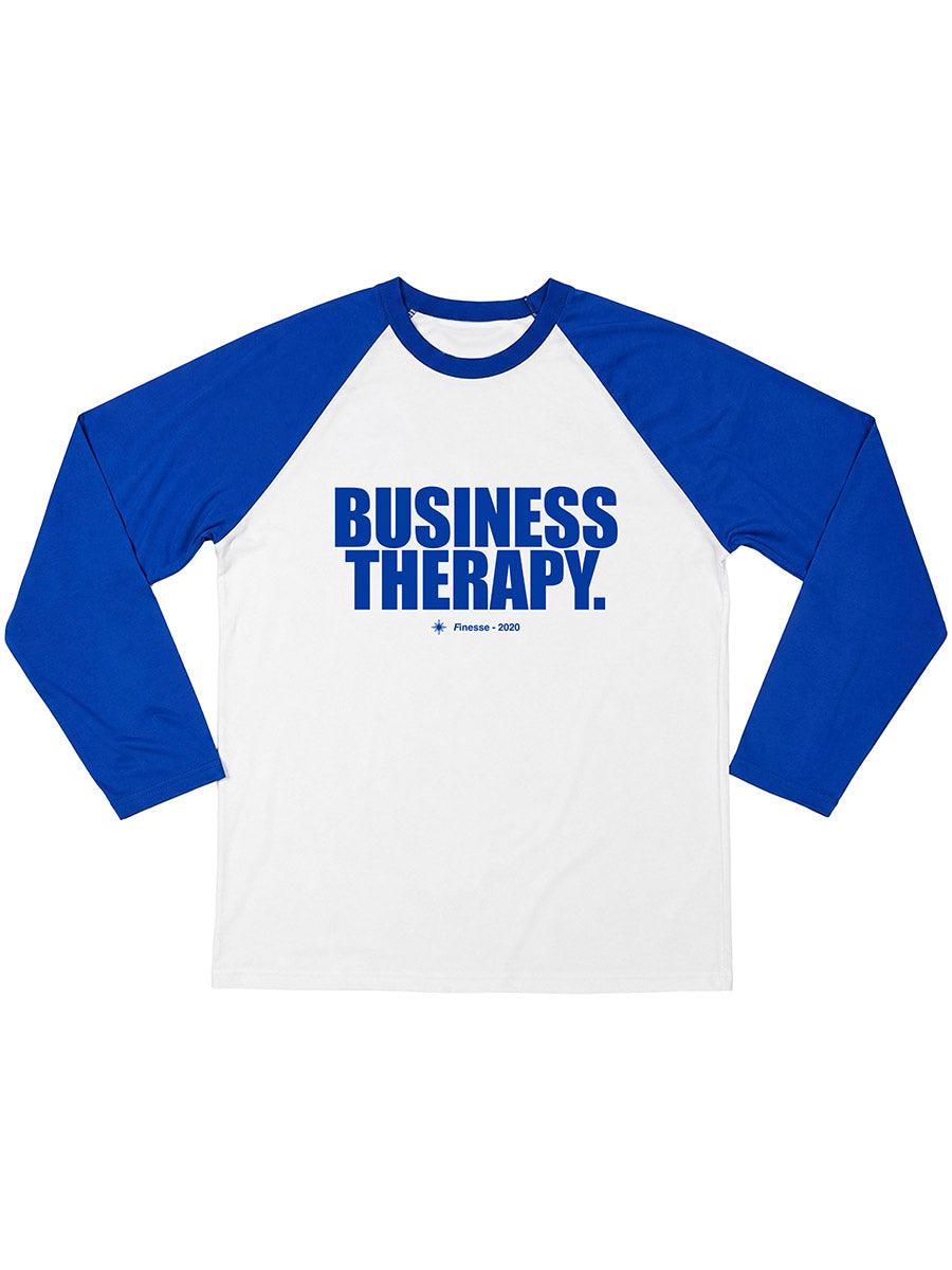 BASEBALL TEE "BUSINESS THERAPY" blue/white
